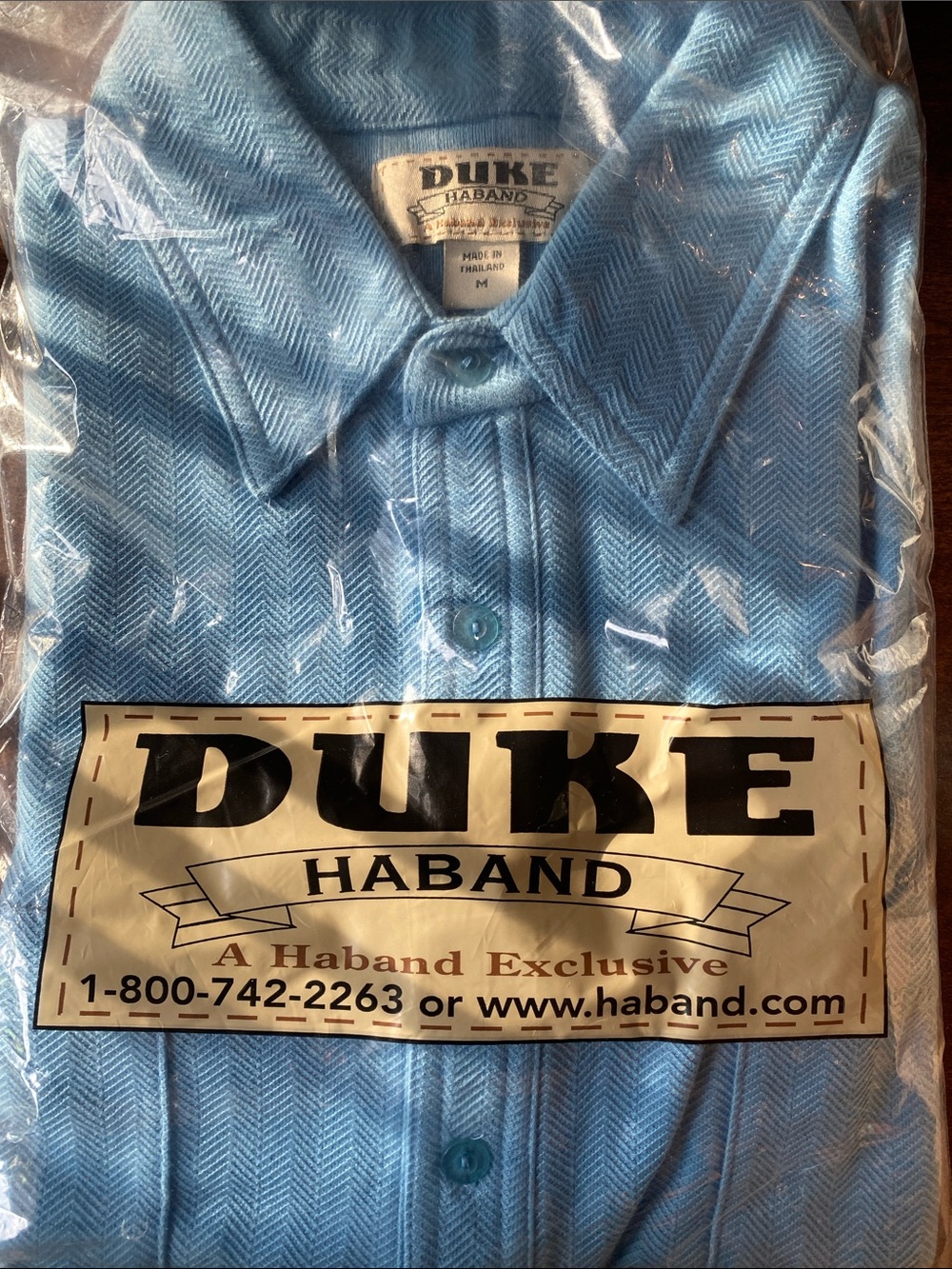 Haband Men’s Light Blue Herringbone Casual Button-Down Shirt